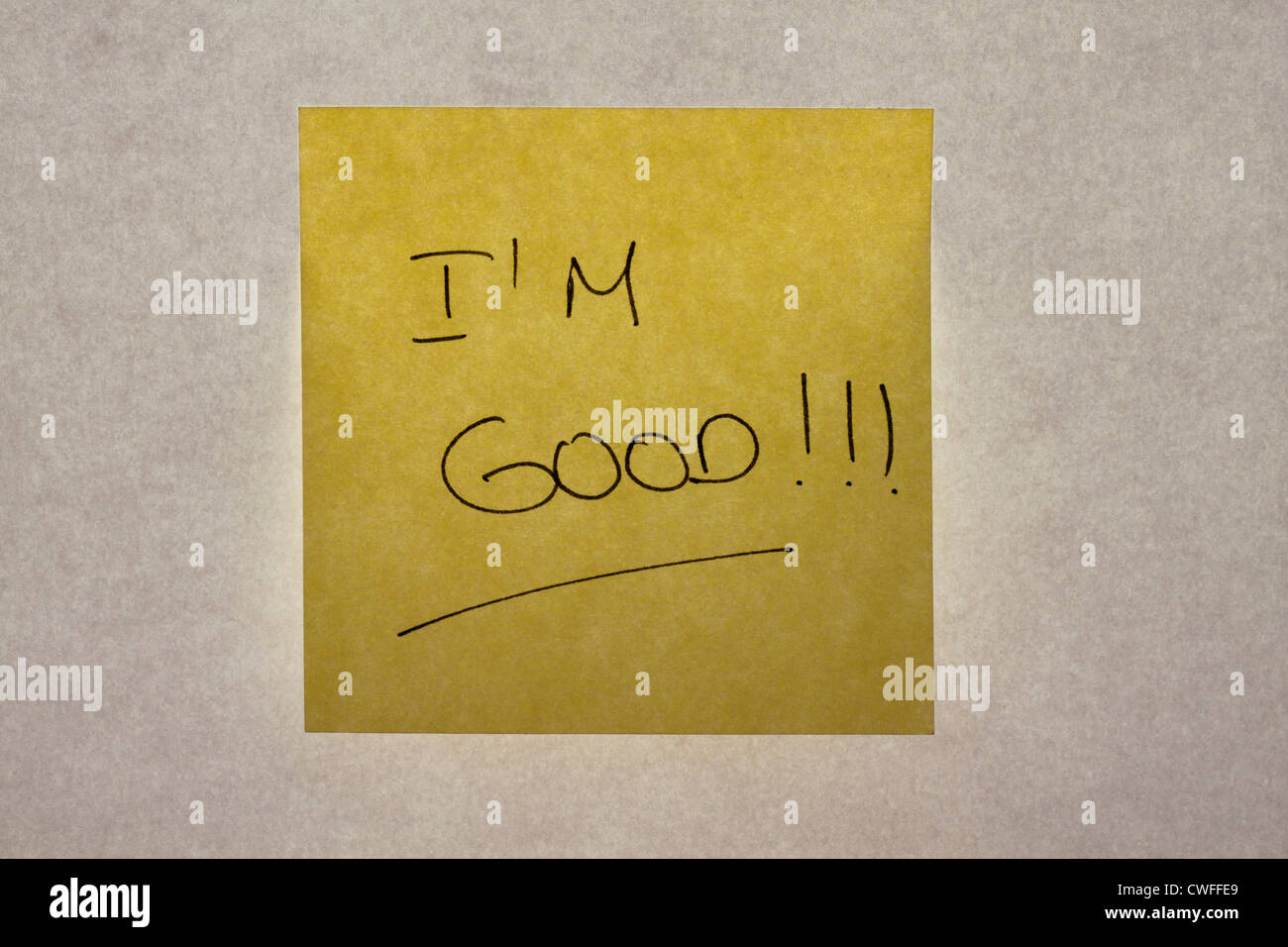 Post it message in white background with the words I`m good!!! Stock Photo